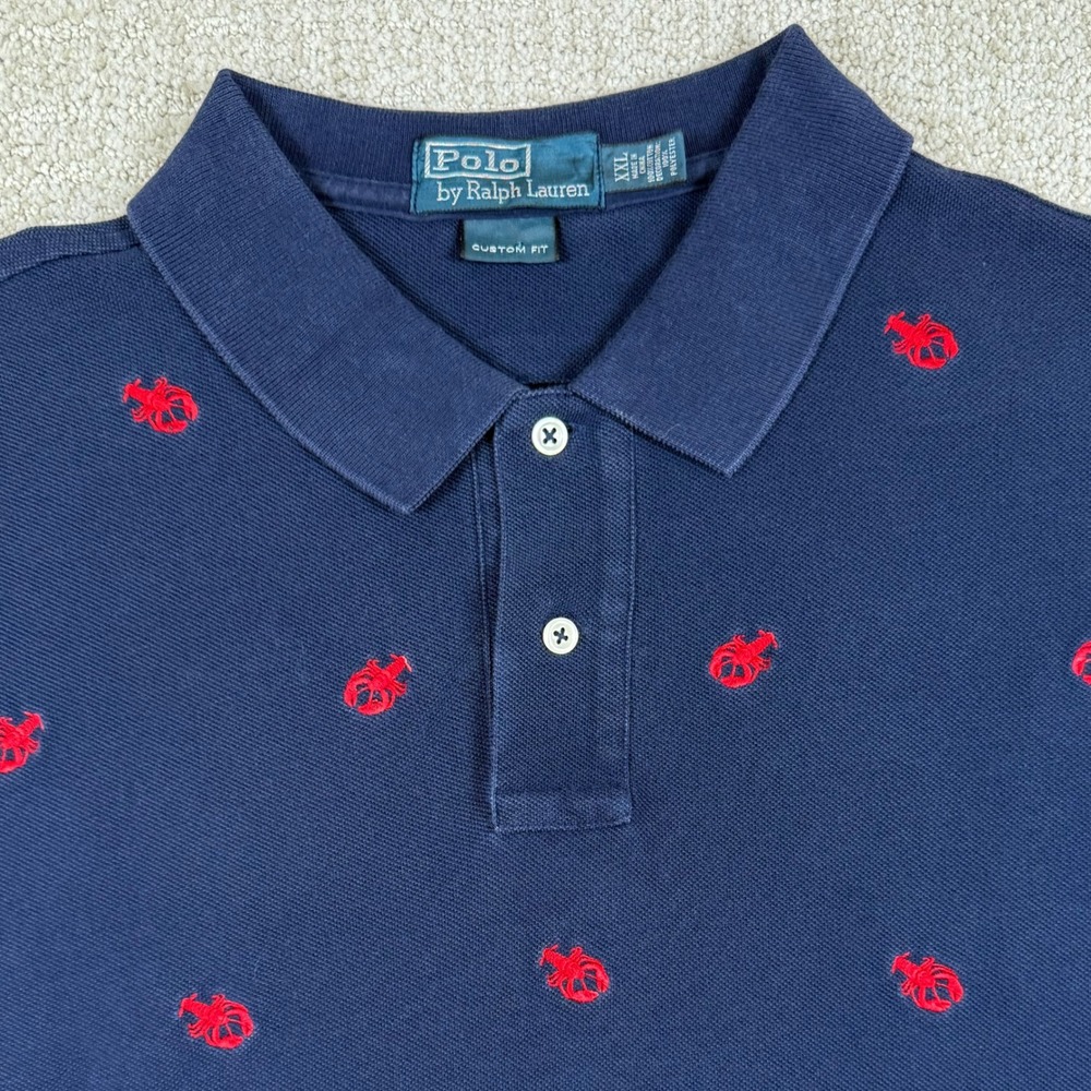 Polo Ralph Lauren Mens 2XL Navy Blue Lobster AOP Embroidered Golf Polo Shirt